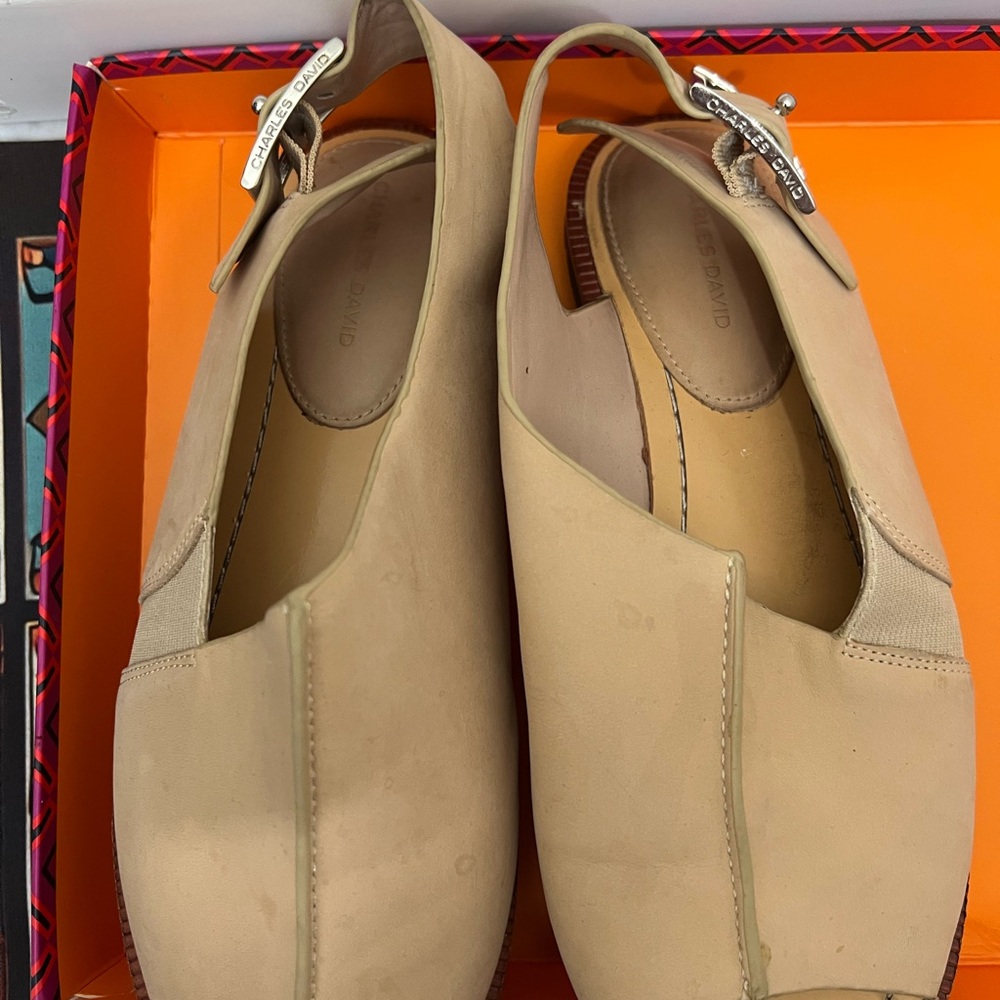 Charles David Neutral Beige Square-Toe Slingback Mules
